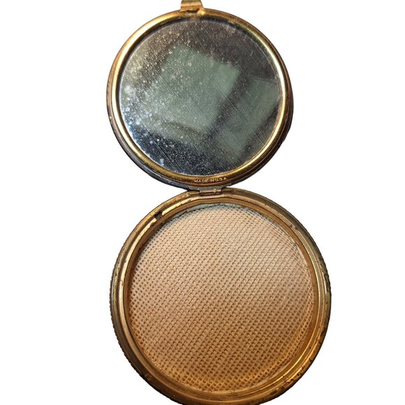 Vintage Art Deco Mesh Bag Make Up Powder Compact Gold Tone - Picture 3 of 6